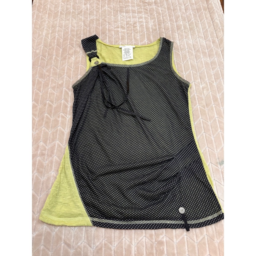 Vtg Zoë Cyber Y2K Subversive Basic Polka Dot Asymmetric Tank Top XS Chartreuse - Picture 1 of 10